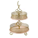 2 Tier wood & Metal tray cake stand Arabian design - Golden Souq Collection
