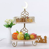 2 Tier wood & Metal tray cake stand Arabian design - Golden Souq Collection