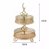 2 Tier wood & Metal tray stand Arabian design - Golden Souq Collection Slighty imperfect