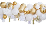 GOLD BALLOON AND FAN GARLAND PARTY BACKDROP