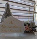 Ramadan Mubarak Acrylic Sign Table decor White & Gold plaque