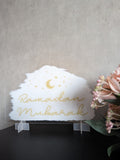 Ramadan Mubarak Acrylic Sign Table decor White & Gold plaque