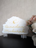 Ramadan Mubarak Acrylic Sign Table decor White & Gold plaque