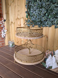 2 Tier wood & Metal tray stand Arabian design - Golden Souq Collection Slighty imperfect