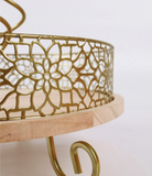 2 Tier wood & Metal tray stand Arabian design - Golden Souq Collection Slighty imperfect