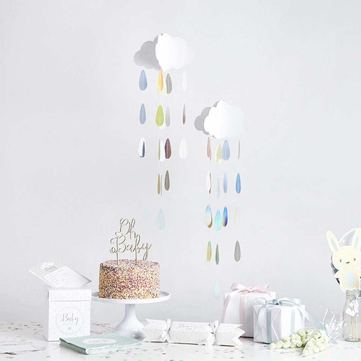 Hanging Clouds & Droplets Baby Shower decorations – Silverlight