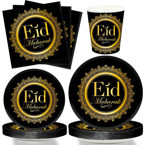 40 piece Eid Mubarak tableware set in Black and Gold