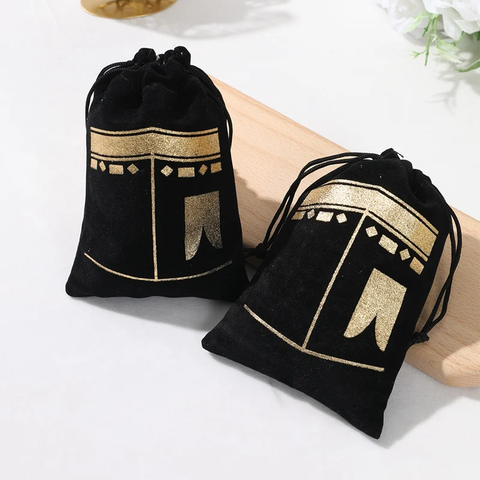 Pack of 6 Hajj & Umrah Black Velvet drawstring Favour Pouch Gift Bags
