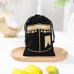 Pack of 6 Hajj & Umrah Black Velvet drawstring Favour Pouch Gift Bags