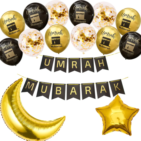 17 Piece Umrah Mubarak party decoration set/bundle