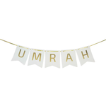 Umrah Mubarak White / Gold Pennant shaped Bunting Banner