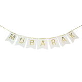 Umrah Mubarak White / Gold Pennant shaped Bunting Banner