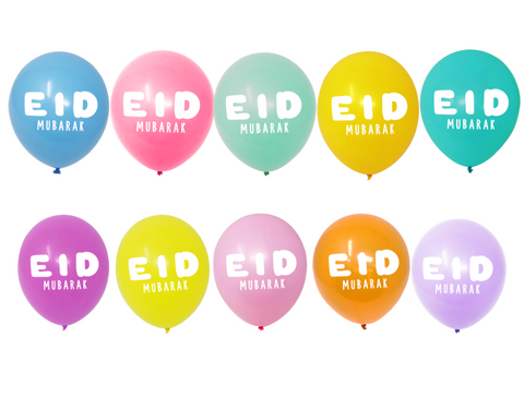 Multicoloured Eid Mubarak Balloons pack of 10