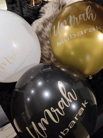 Pack of 6 Umrah Mubarak White, Gold & Black Balloons