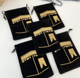 Pack of 6 Hajj & Umrah Black Velvet drawstring Favour Pouch Gift Bags