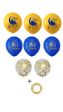 Eid Mubarak Balloons set ,pack of 8, Gold,blue & confetti - ribbon included