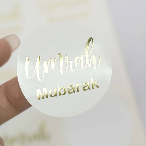 Umrah Mubarak Gold Foil Print Stickers x 10