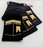 Pack of 6 Hajj & Umrah Black Velvet drawstring Favour Pouch Gift Bags