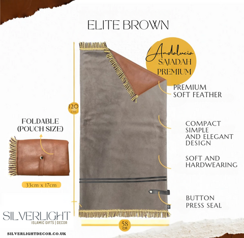 New and Improved (Now Longer)-  Elite Brown Foldable premium Portable Prayer Mat Set Leather Backed