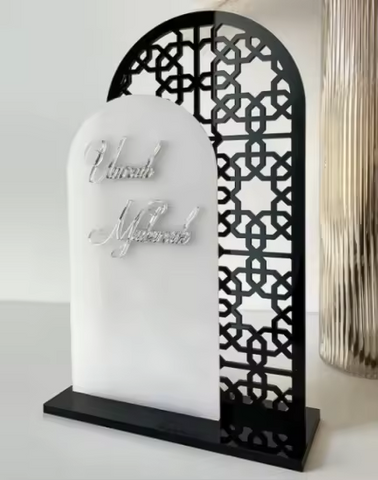Umrah Mubarak decorative table sign Silver and black (personalisation option Available)
