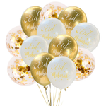 (2 colour designs available) 12 pack Eid Mubarak Balloons White or Black with Gold and Confetti Balloons