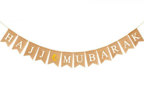 Hajj Mubarak Hessian (1 line) Burlap fabric Pennant Bunting Banner