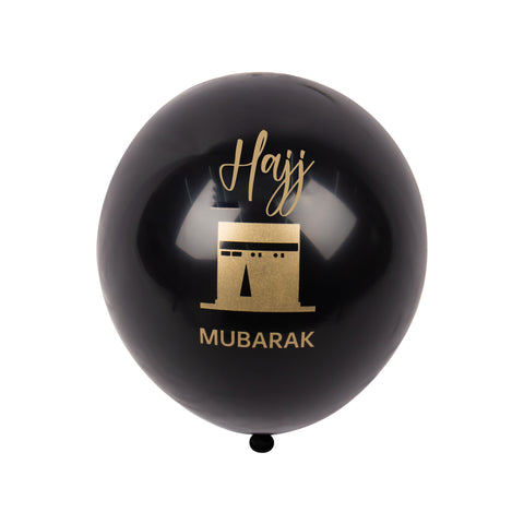 Pack of 10 Hajj Mubarak Balloons Black and Gold