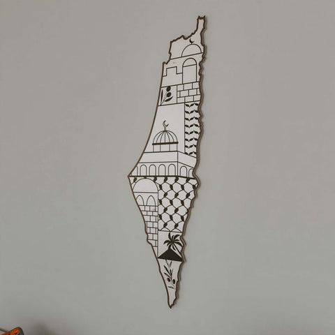 Wooden Palestine Map wall art kefiyyeh Masjid Aqsa Olive Decor Culture