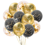 (2 colour designs available) 12 pack Eid Mubarak Balloons White or Black with Gold and Confetti Balloons