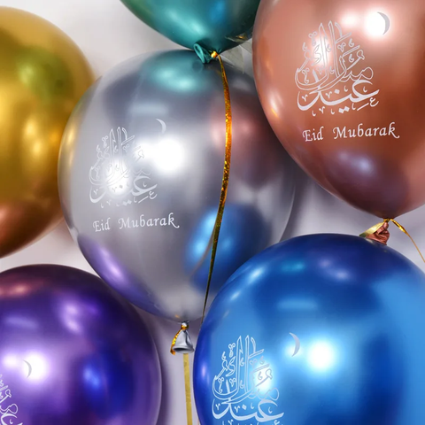 Eid Mubarak Mettalic Balloons pack of 6, Multi Coloured