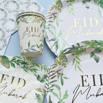 Botanical themed Eid Mubarak paper Cups & Plates set tableware dinner