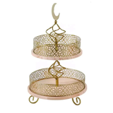 2 Tier wood & Metal tray stand Arabian design - Golden Souq Collection Slighty imperfect