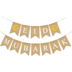 Eid Mubarak Hessian Burlap fabric  Pennant Bunting Banner