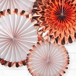 Rose Gold Foiled Fan Decorations pack of 5