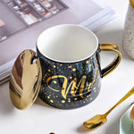 Simply Sparkle Mr and Mrs Mug Set Gold print,Spoon & lid