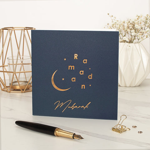 Ramadan (Ramadhan) Mubarak Navy Blue Gold Foiled Greeting Card