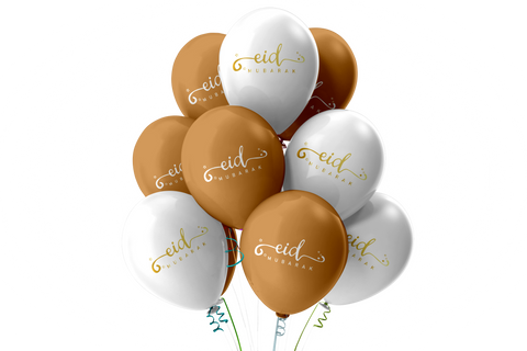 Pack of 10 Eid Mubarak White & Gold Balloons