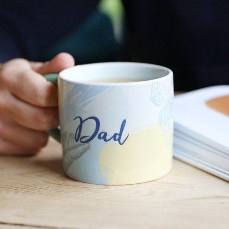 Pastel Blue Botanical Design 'Dad' Mug