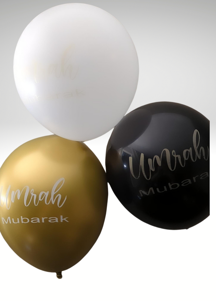 Pack of 6 Umrah Mubarak White, Gold & Black Balloons – Silverlight Gifts &  Decor